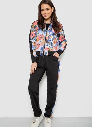 Костюм женский с принтом, цвет - черно-коралловый,