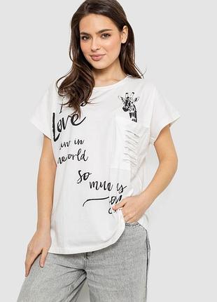 Футболка жіноча з принтом, колір молочний