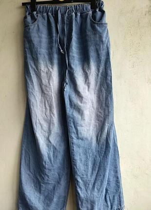 Стильные широкие летние джинсы брюки голубые shein