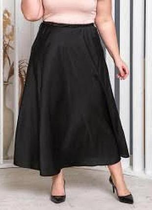 Юбка черная плотная размер 56 / 22 большой размер атласная пояс резинка