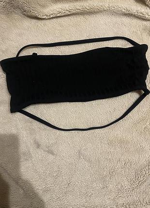 Кроп топ бандо з пуш ап  відкрита спина на перетинках трикотажний в рубчик подвійного шару чорний shein m оверсайз