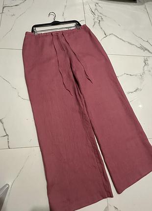 Штаны 100% лен льняные палаццо брюки свободные батал штани 100% льон льняні палаццо штани вільні