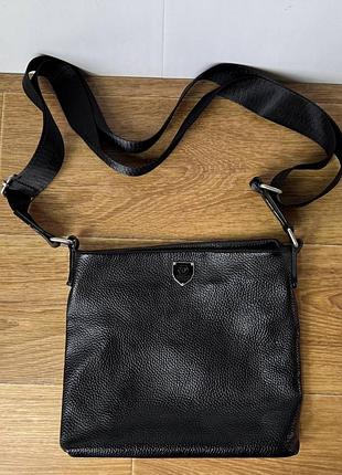 Чоловіча чорна шкіряна сумка через плече, стильна кросбоді