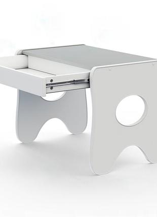 Удобный столик в детскую комнату 70×45×51, детский игральный стол с ящиком, белый с серым