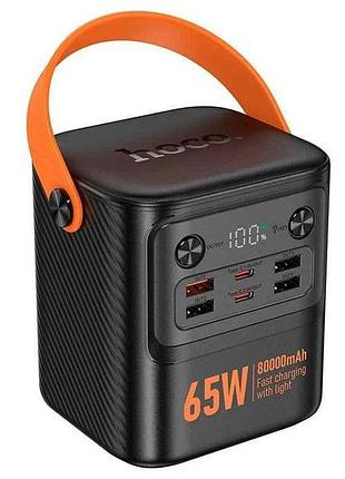 Power bank 80000mah j152 pro 4usb/qc3.0/22.5w/2pd65w/led дисплей/фонарик (input type-c) черный тм hoco