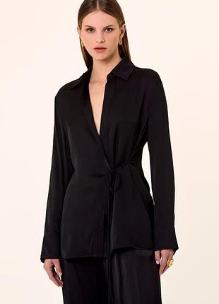 Jucca silk чорна шовкова блуза на запах блуза з зав’язками італія jucca чёрная блуза ацетат шёлковая блуза