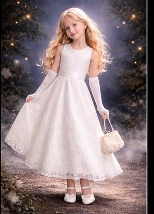 Казкове білосніжне плаття для принцесси з мережива seuuol