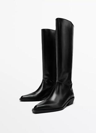 Шкіряні чоботи сапоги казакі massimo dutti