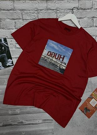 Чоловіча футболка hugo boss оригінал червона пряма з логотипом l легка