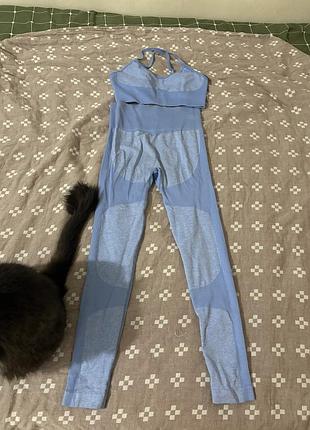 Блакитний жіночий спортивний комплект костюм топ і легінси розмір xs