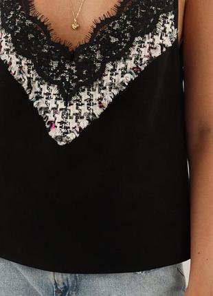 М zara топ чорний під замшу на бретельках блузка з мереживом блуза без рукава жіноча