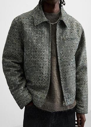 Бомбезная жаккардовая куртка мужская zara, новая коллекция,р. l