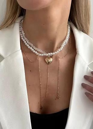 Кольє «starry heart» — багатошарова прикраса з перламутровим сяйвом