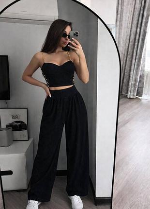 Жіночий повсякденний спортивний трикотажний костюм двійка штани палаццо і топ