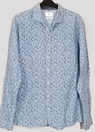 Мужская новая премиум рубашка лен/коттон р. l/ 50-52 brax modern fit голубая с принтом