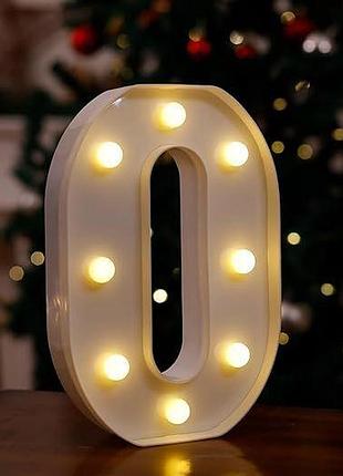 Буква с подсветкой o объемная маленькая 21 на 15 см белый