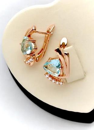 Сережки з блакитними цирконами (медичне золото)