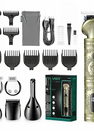 Акумуляторна машинка для стрижки 6в1 з usb, vgr v-106 / набір для стрижки волосся та бороди / чоловічий тример