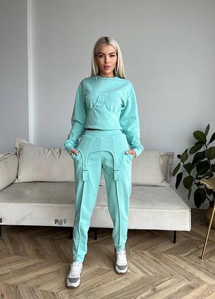 Жіночий спортивний трикотажний повсякденний костюм двійка штани та кофта