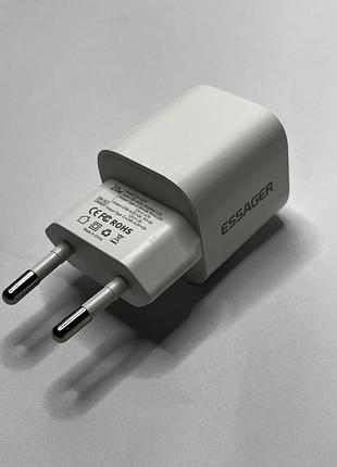 Зарядний пристрій essager 20w gan usb-c + usb-a