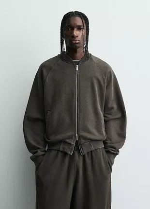 Мужской бомбер zara коричневый m/l новый хлопковый