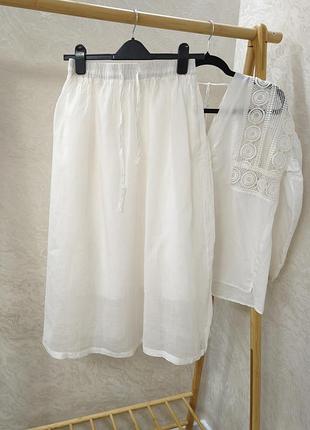 Юбка миди белая легкая коттоновая