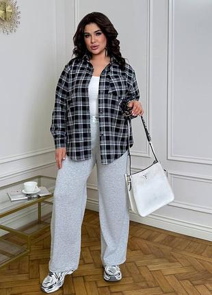 Жіночий костюм з сорочкою у клітинку 🔥стильний комплект: фланелева сорочка в клітинку + зручні штани з утяжкою знизу