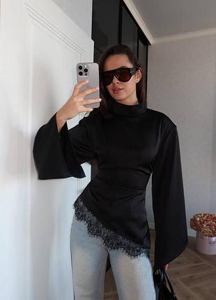 Блуза чорна мереживо 42,44,46,48   2618 bom