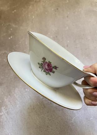 Винтажный фарфоровый соусник kahla из сервиза "роза"