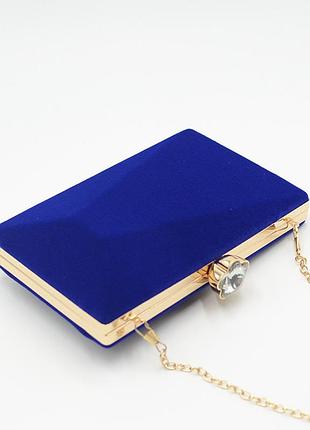 Клатч бокс вечірній синій велюровий маленький випускний на ланцюжку