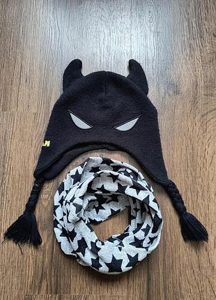 Комплект, шапка batman и снуд на мальчика 5-7 лет