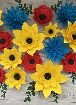Сет цветов из бумаги, композиция, декор на стену, украшение зала, фотозона