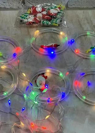 Гірлянда штора "круги та кулі" 3м (ялинка, сніговик, дід мороз, олень, шапка)