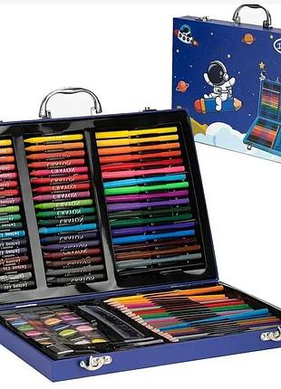 Набор для рисования в кейсе 128 предметов, космонавт, синий / детский набор для творчества / набор художника yu227