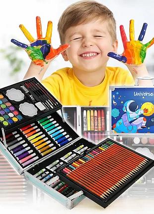 Набор для творчества космонавт 145шт предметов алюминиевый чемодан синий / детский набор для творчества / набор художника