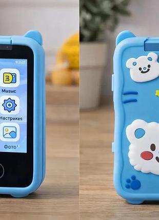 Синий телефон интерактивный смартфон с сенсорным экраном детская игрушка с играми камерой приложениями