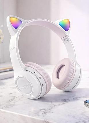 Беспроводные наушники с кошачьими ушками и лед подсветкой cat ear y47 led, bluetooth наушники с микрофоном белый