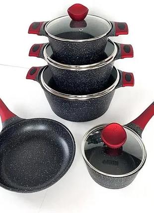 Набор кастрюль bn-338 9 предметов, ковшик 1,4 л; 2,4л; 4л; 6,3л; сковорода 24см