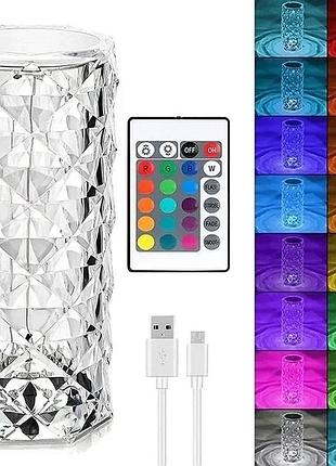 Настільна лампа роза з пультом rgb crystal rose. проекційний світильник-торшер нічник rose diamond table lamp кристал