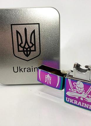 Дуговая электроимпульсная usb зажигалка украина (металлическая коробка) hl-449. цвет: хамелеон
