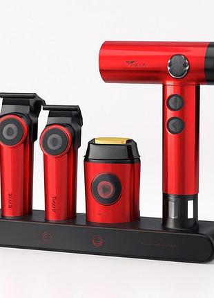 Набор vgr steplerss rpo 4 in 1 red, машинка для стрижки, триммер, электробритва, фен