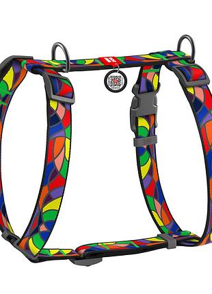 Шлея для собак анатомическая h-образная waudog nylon с qr паспортом, рисунок "витраж", пластиковый фастекс, м, ш 20 мм, а 42-68, в