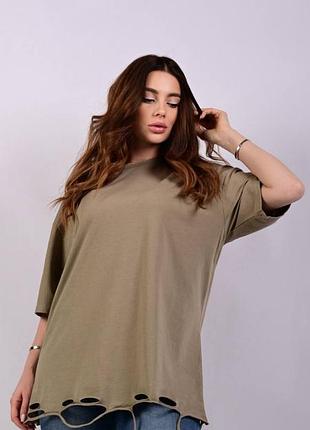 Футболка женская оверсайз рваная l-xl-2xl 46-48р 48-50р 52-54р
