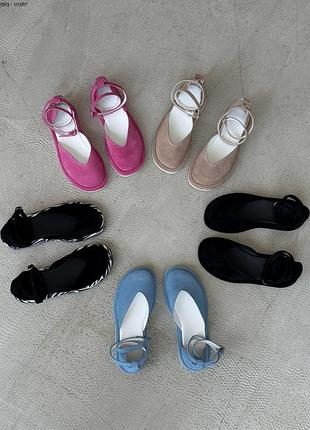 Босоножки закрытые замшевые черные на подошве зебра фуксия голубые бежевые 10363 10367