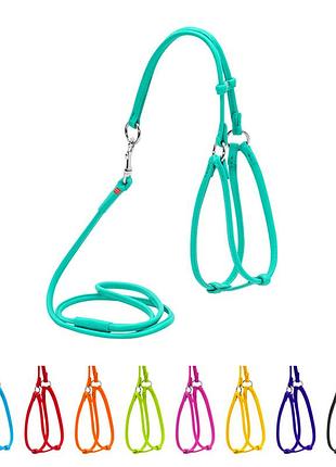 Шлея с поводком для собак кожаная waudog glamour с qr паспортом, круглая, д 6 мм, а 26-46 см, в 30-50 см ментоловый