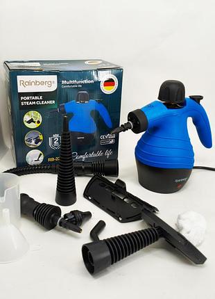 Ручной отпариватель пароочиститель rainberg rb-2294 с насадками для очистки дезинфекции поверхностей 1000вт