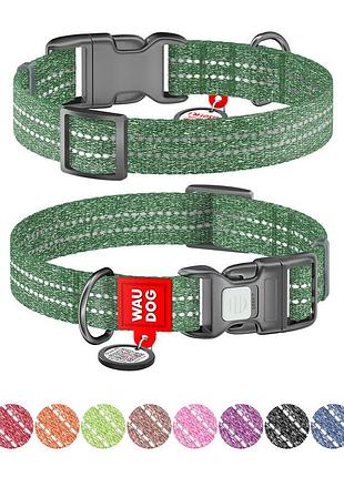 Ошейник waudog re-cotton с qr паспортом, восстановленный хлопок, пластиковая пряжка (ширина 15 мм, длина 25-35 см) зеленый