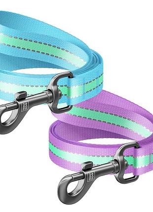 Поводок для собак нейлоновый waudog nylon, светонакопительный, ш 20 мм, дл 122 см голубой