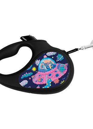 Поводок-рулетка для собак waudog r-leash, рисунок "рик и морти 1", m, до 25 кг, 5 м, светоотражающая лента черный