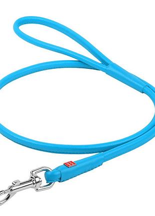Поводок для собак кожаный waudog glamour круглый, д 8 мм, дл 122 см голубой
